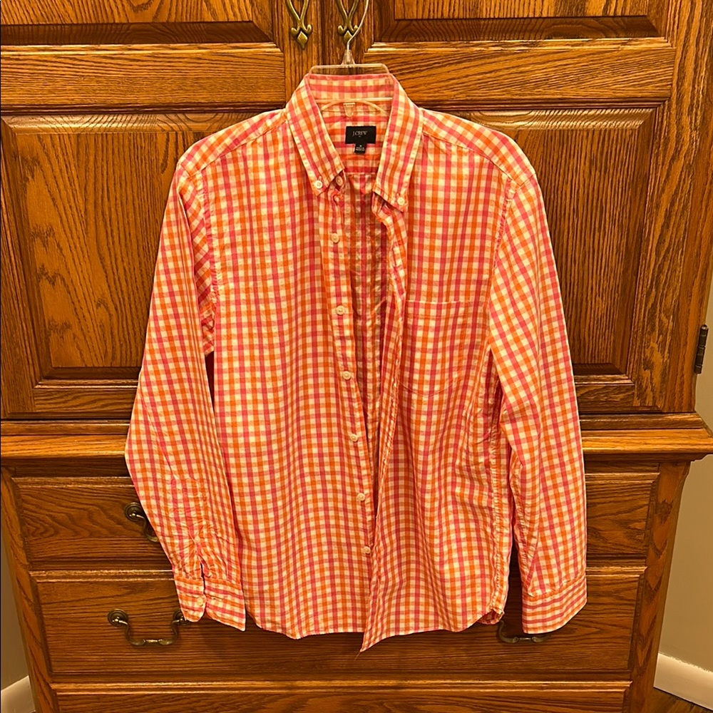 J. Crew Orange and White Gingham Casual Shirt